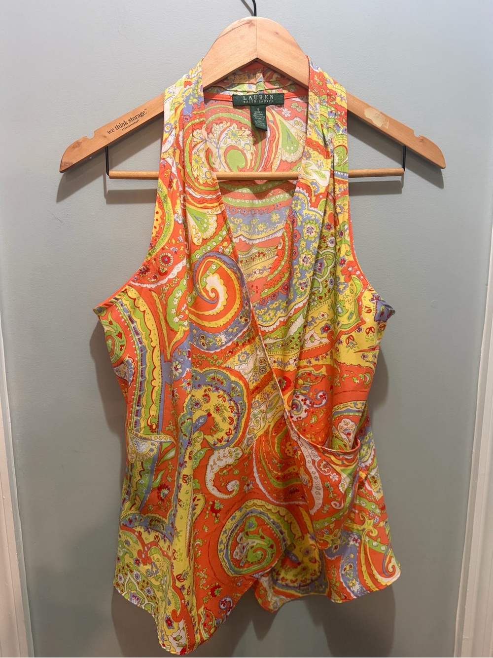 Ralph Lauren Orange Paisley Sleeveless Camisole with Multi-Color Print